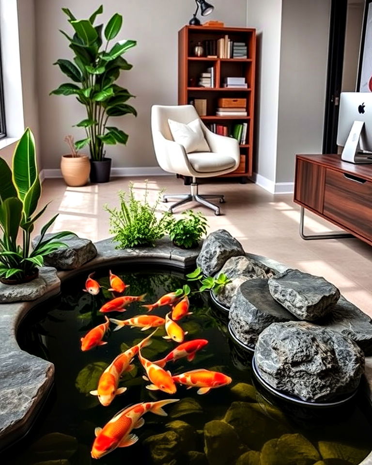 home office with indoor koi pond - 20 Indoor Koi Pond Ideas