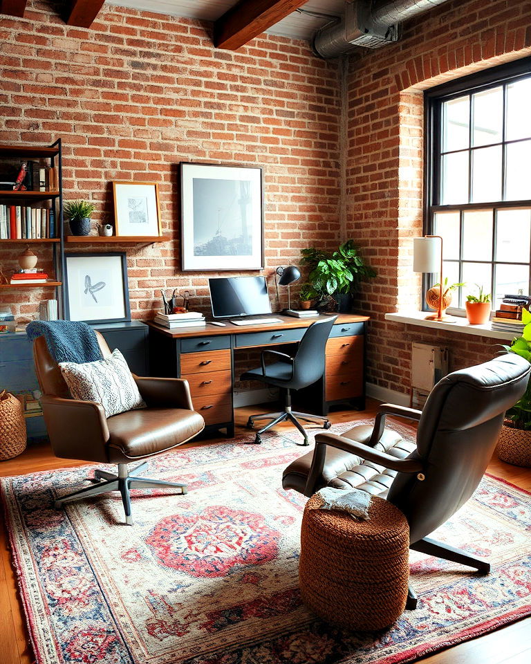 home office with mixed textures and finishes - 25 Eclectic Home Office Ideas