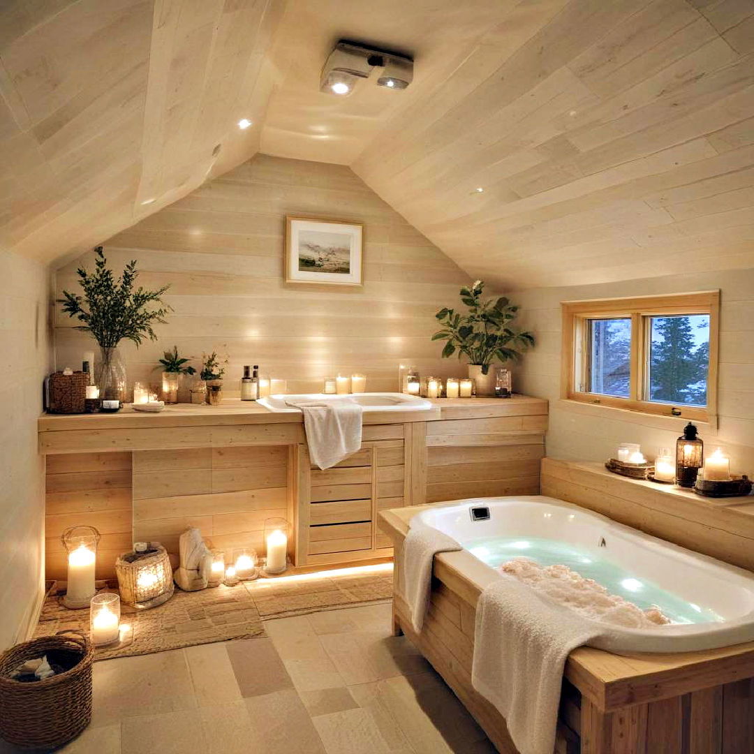 home spa in low ceiling small attic room - 30 Low Ceiling Small Attic Room Ideas