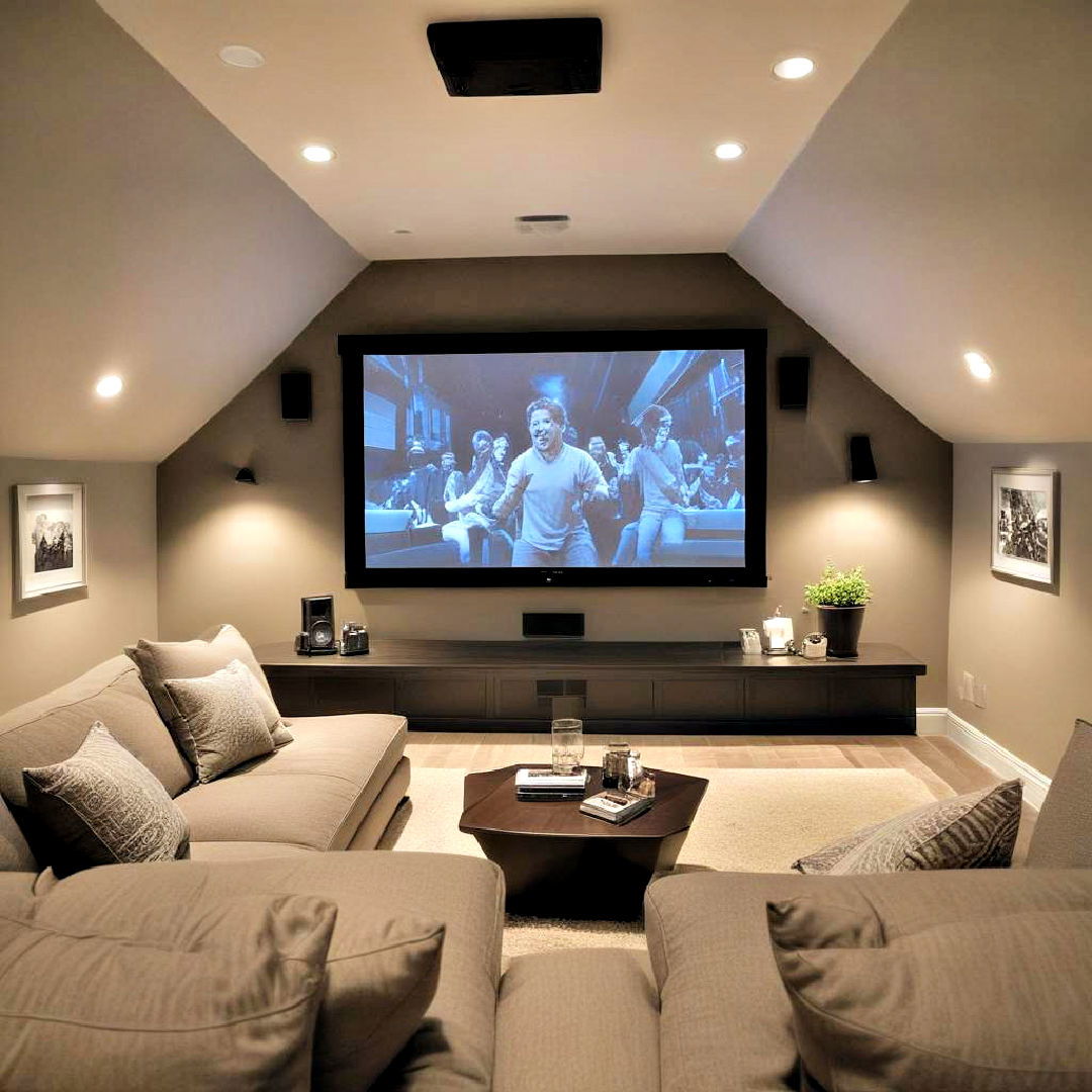 home theater in attic room - 30 Low Ceiling Small Attic Room Ideas