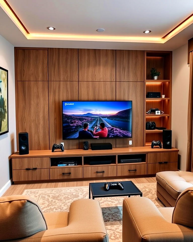 home theater with compact gaming setup - 40 Small Home Theater Ideas