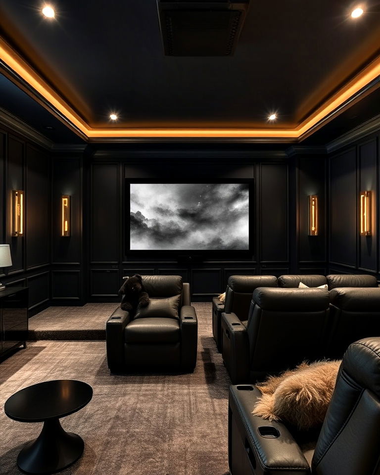 home theater with graphite gray and gold paint - 20 Gray Home Theater Paint Color Schemes