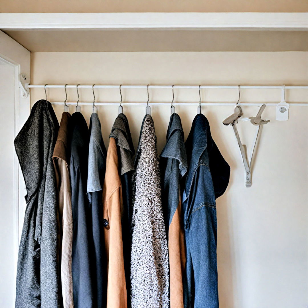 hooks and hangers installed in closet - 30 Small Apartment Storage Ideas