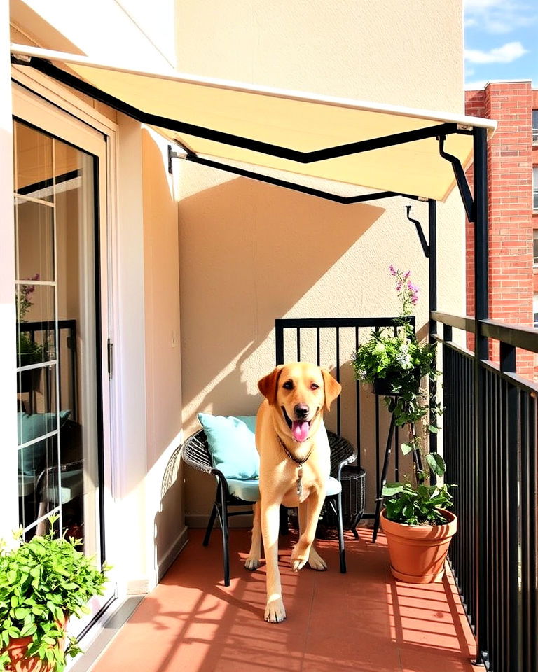 hot weather protection with shade canopy - 20 Dog Balcony Ideas
