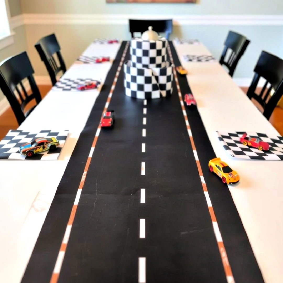 hot wheels track table runner - 25 Hot Wheels Birthday Party Ideas