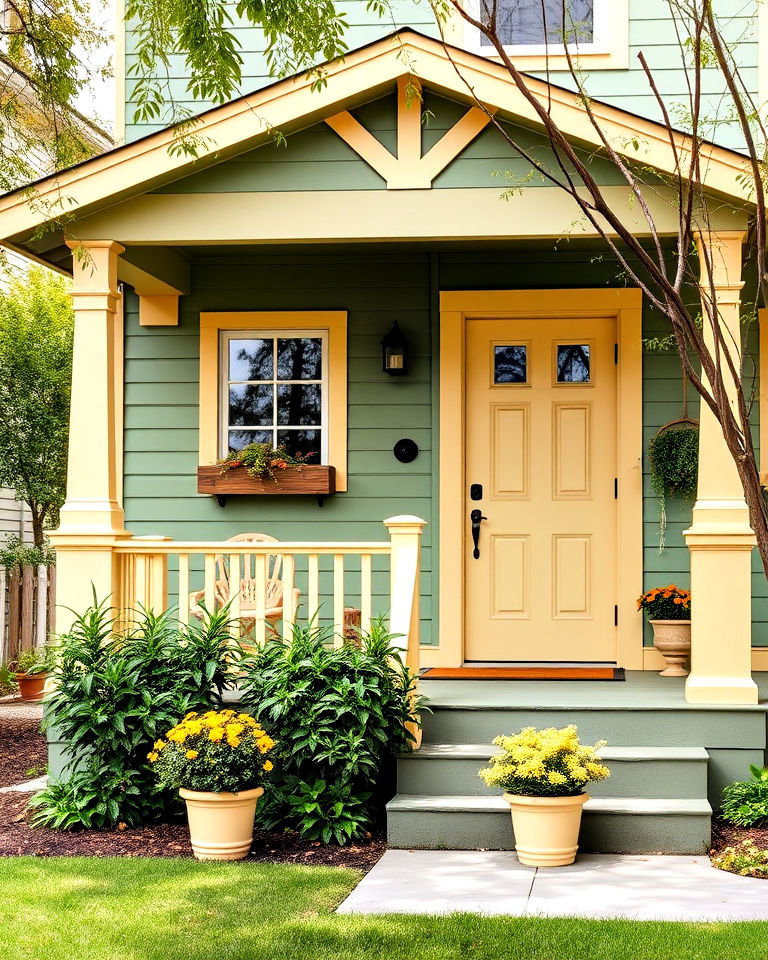 house exterior with sage green and creamy yellow accents - 30 Sage Green House Exterior Ideas