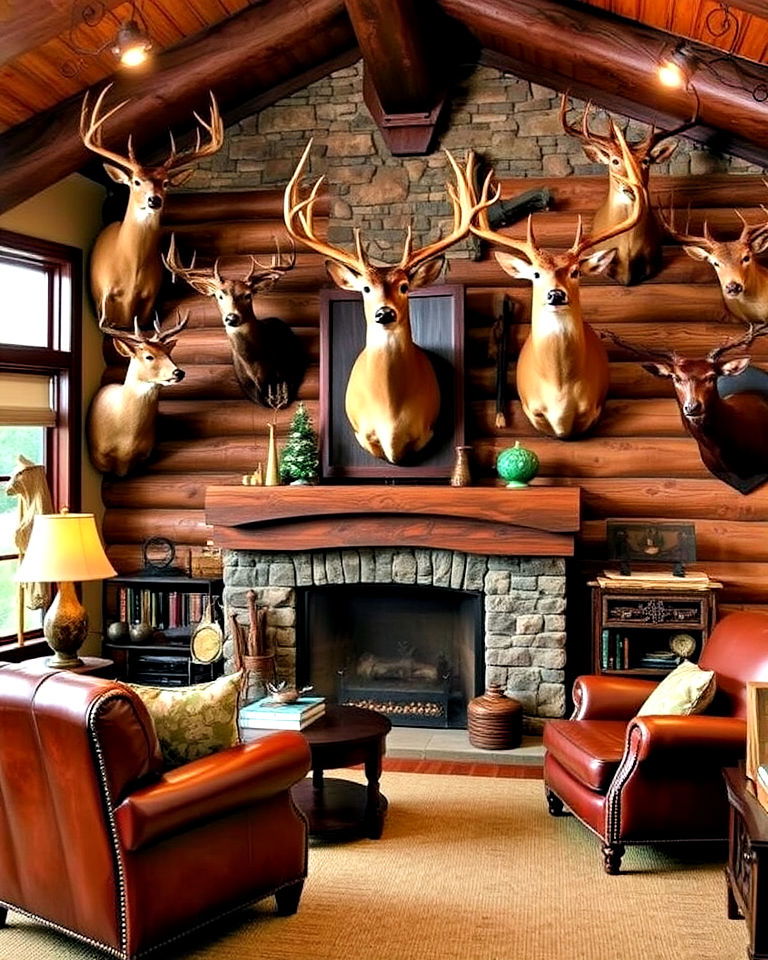 hunting room with taxidermy mounts - 25 Hunting Room Ideas
