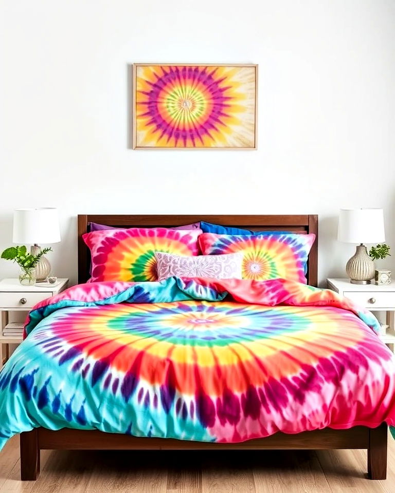 iconic hippie aesthetic tie dye bedding - 25 Hippie Bedroom Ideas