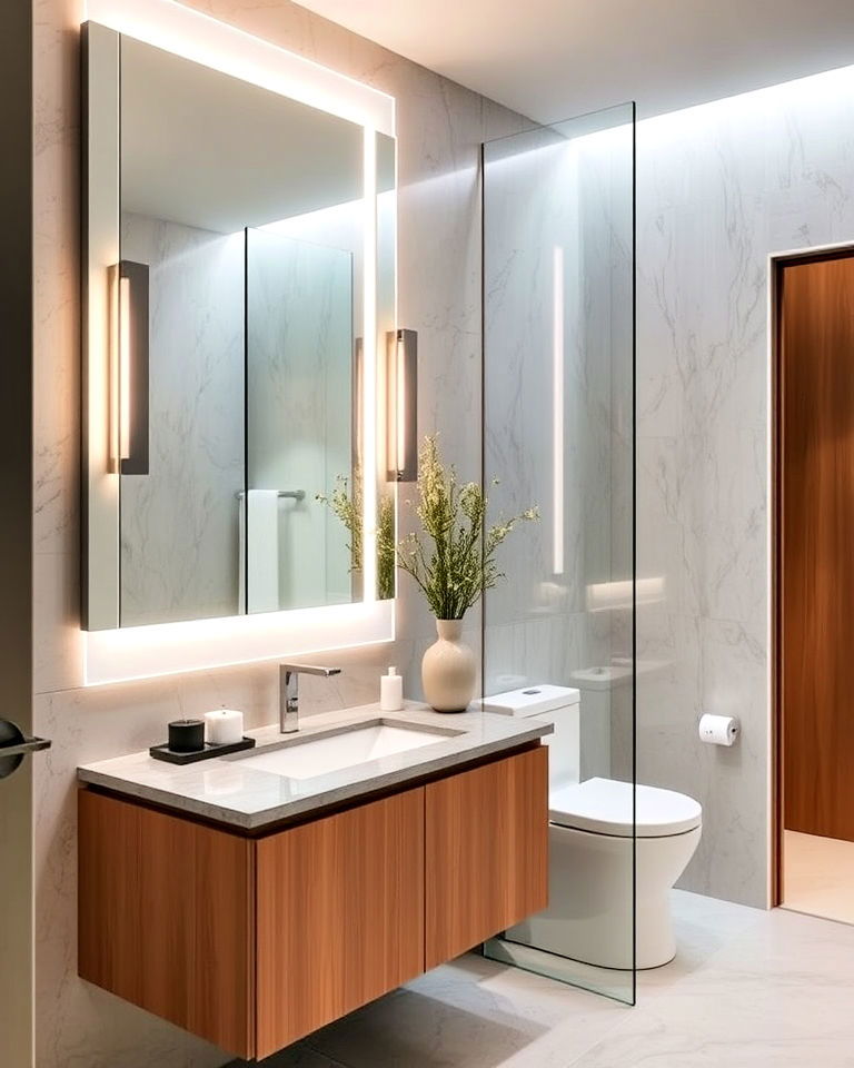 incorporate large mirrors for dramatic impact - 25 Small Ensuite Design Ideas