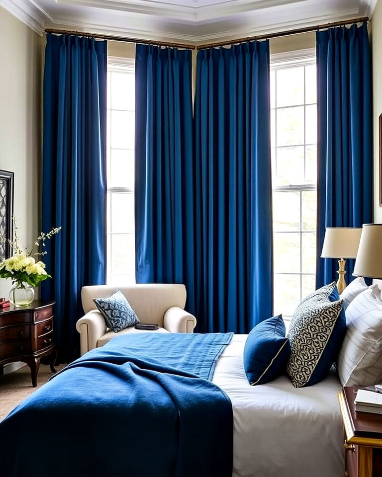 indigo blue curtains for luxury bedroom - 25 Luxury Blue Bedroom Ideas