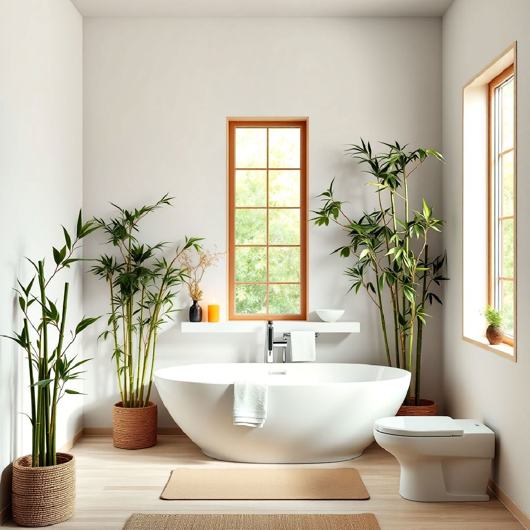 indoor bamboo plants for japandi bathroom - 40 Japandi Bathroom Ideas
