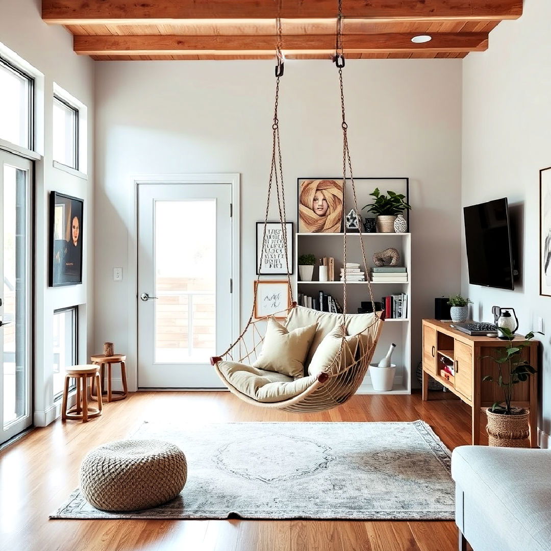indoor stylish hanging chair - 40 Teen Hangout Room Ideas