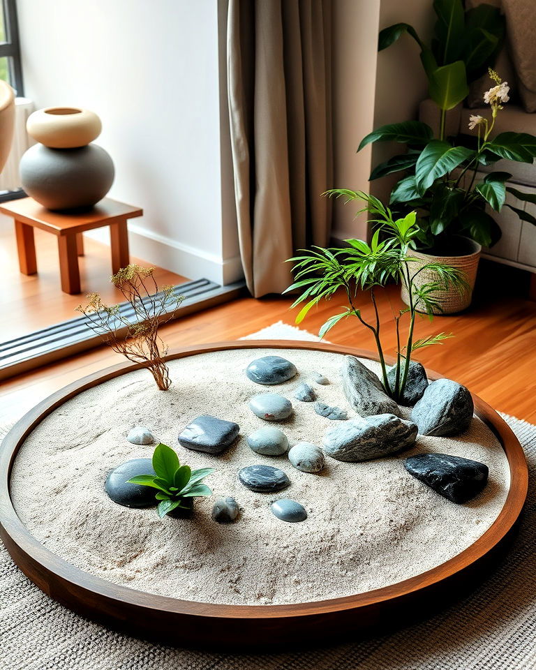 indoor zen garden for japanese style living room - 25 Japanese Style Living Room Ideas