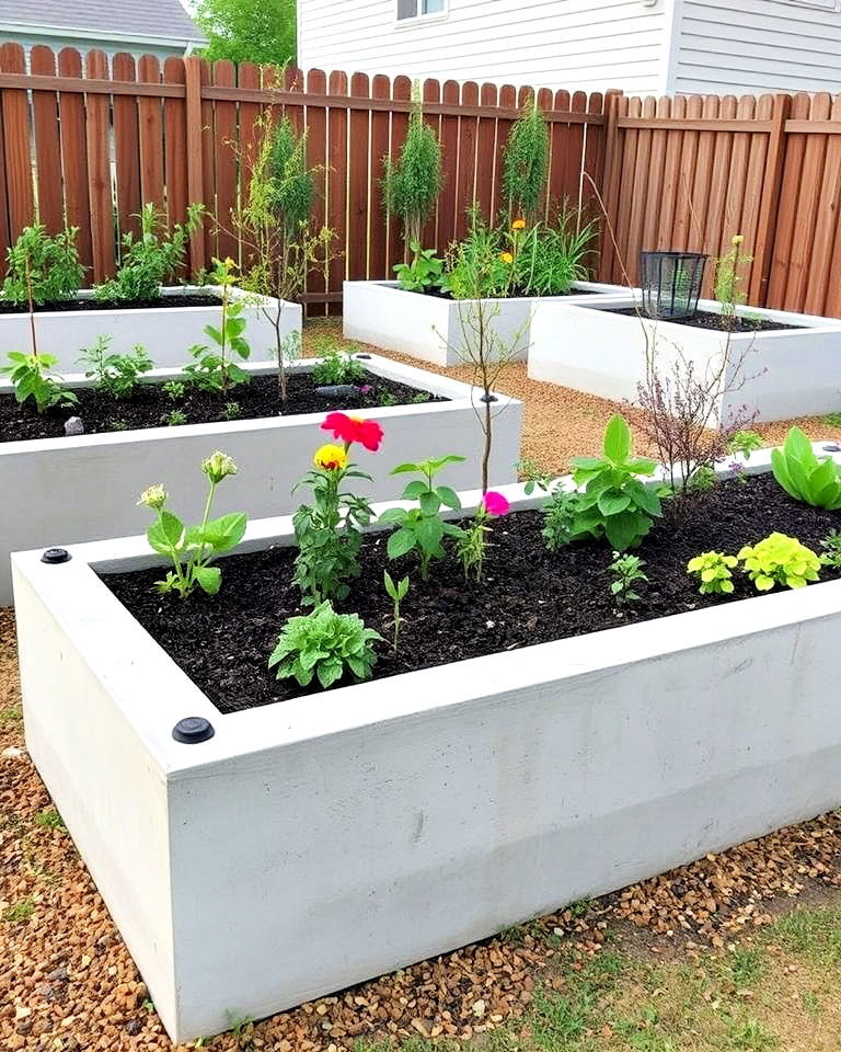 industrial aesthetic raised concrete garden beds - 25 Concrete Landscaping Ideas