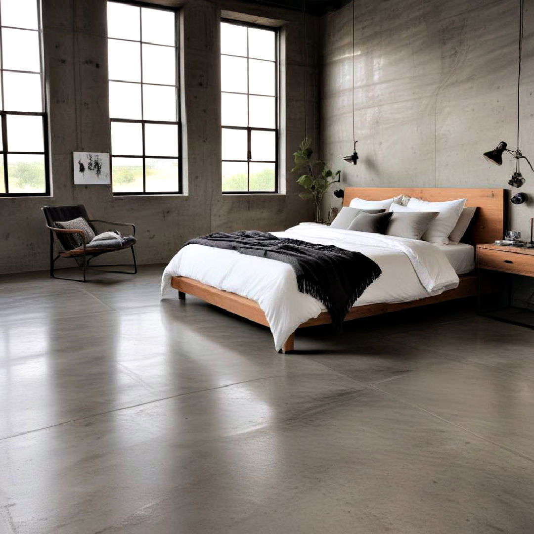industrial bedroom with concrete flooring - 20 Industrial Bedroom Ideas