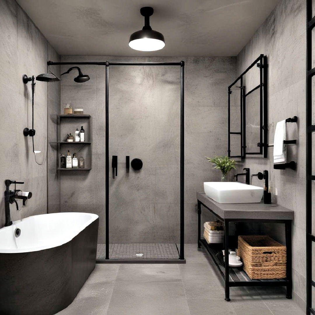 industrial chic black and grey bathroom - 20 Black and Grey Bathroom Ideas