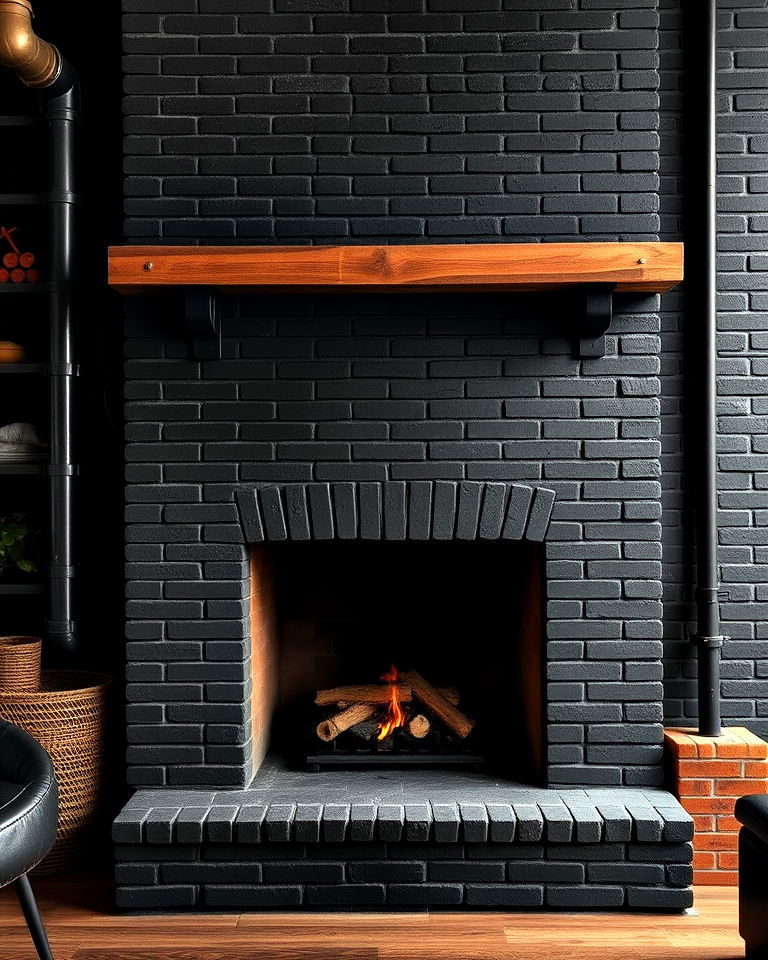 industrial chic black brick fireplace - 30 Black Brick Fireplace Ideas