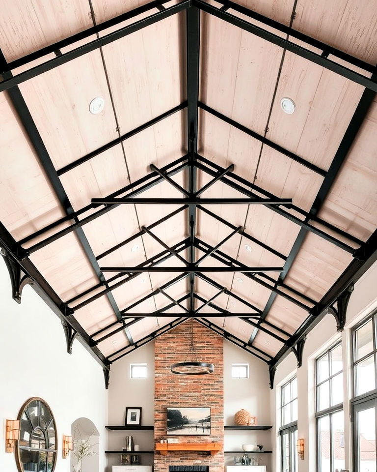 industrial chic exposed metal beams - 20 Vaulted Ceiling With Beams