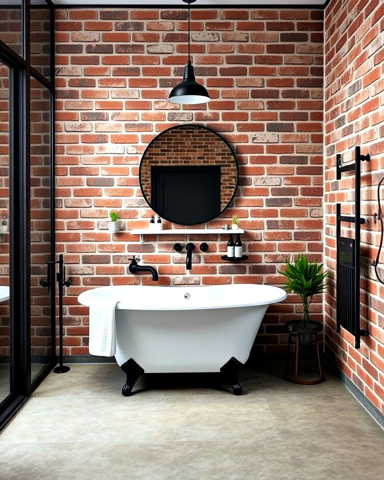 industrial chic faux brick wallpaper - 30 Bathroom Wallpaper Ideas