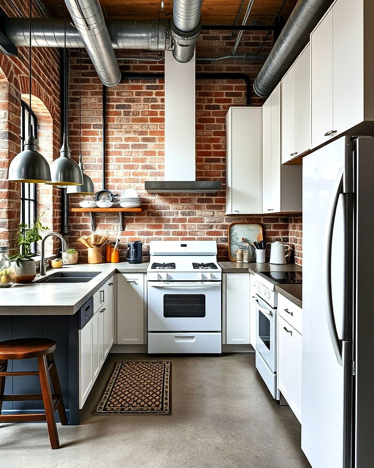 industrial chic kitchen with white appliances - 40 Kitchen With White Appliances Ideas