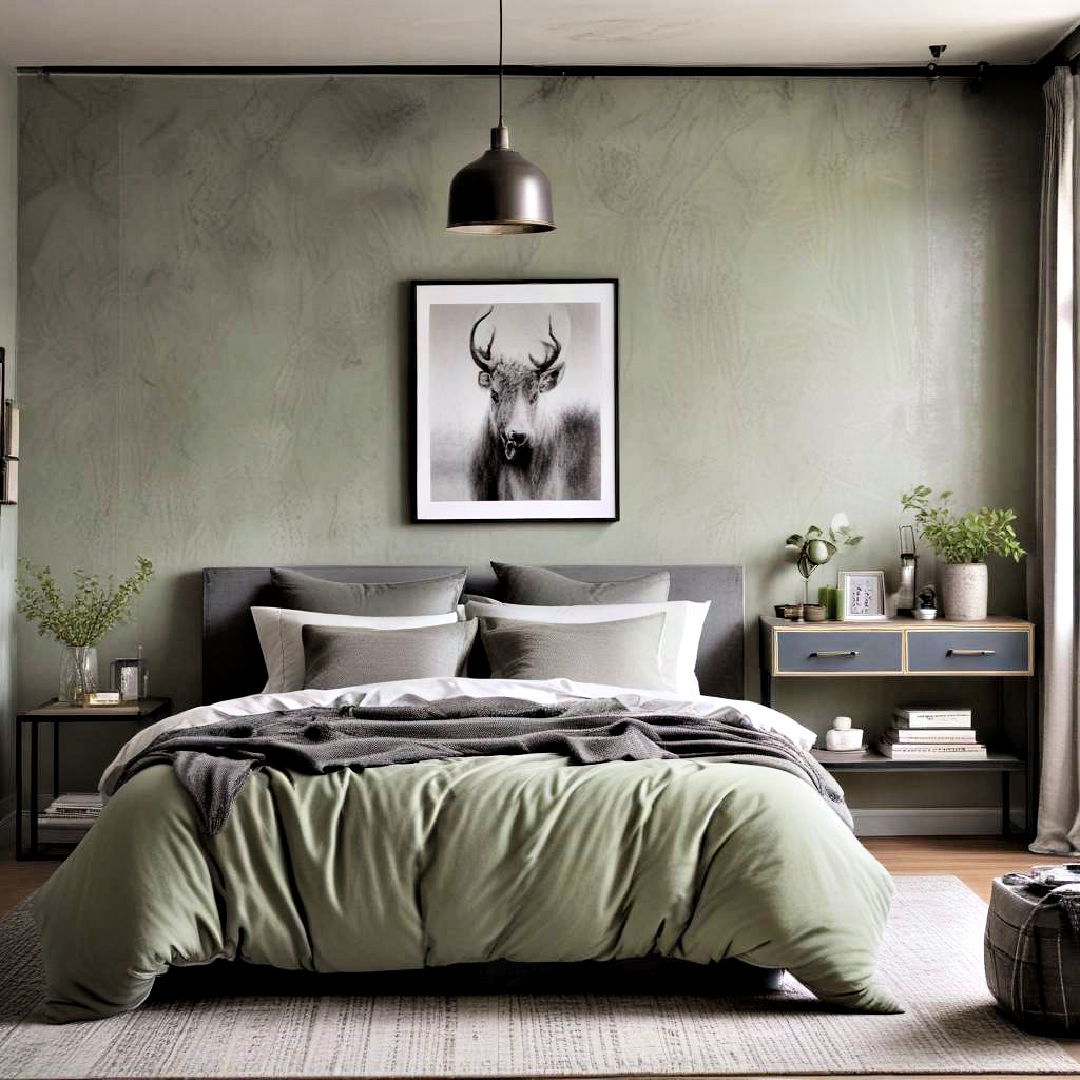 industrial chic sage green and grey bedroom - 25 Sage Green and Grey Bedroom Ideas