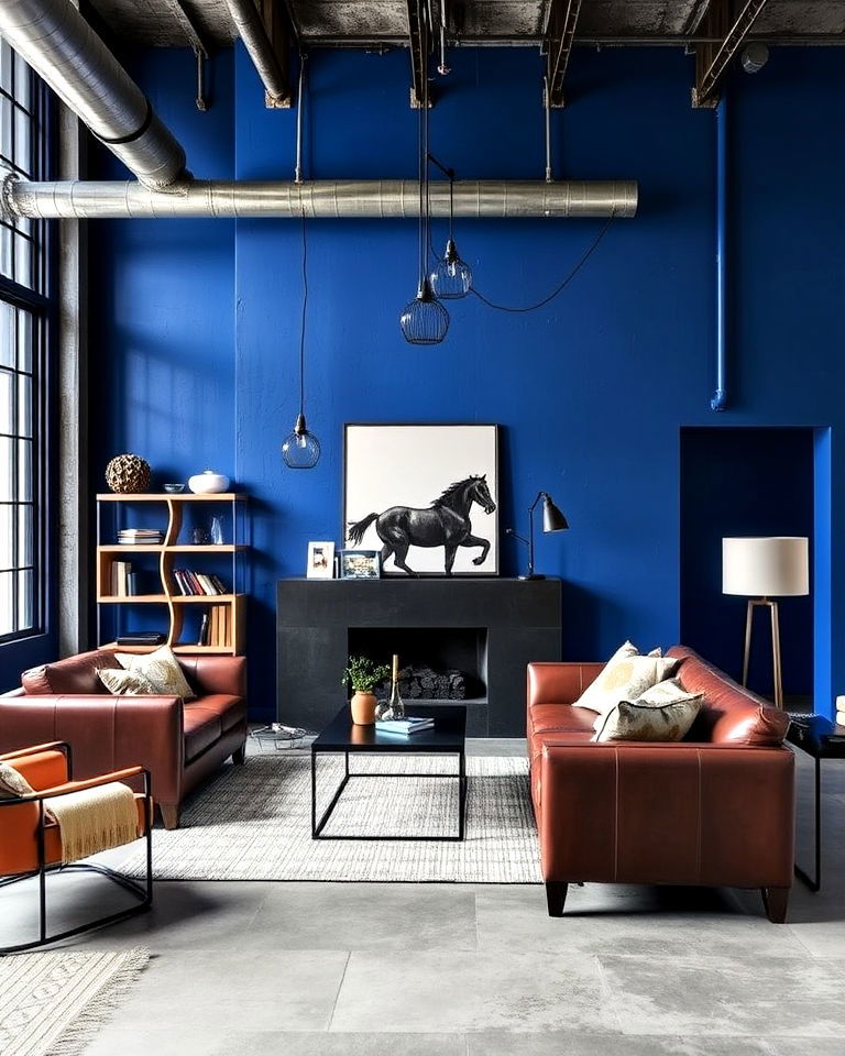 industrial chic style living room - 20 Grey Floor Living Room With Blue Walls Ideas