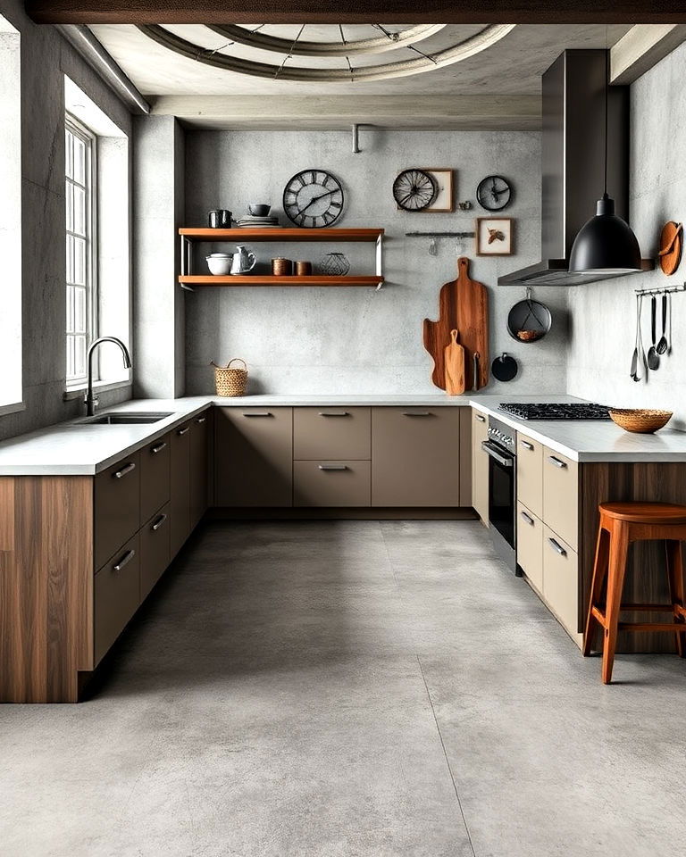 industrial concrete look linoleum flooring for kitchen - 20 Linoleum Kitchen Flooring Ideas