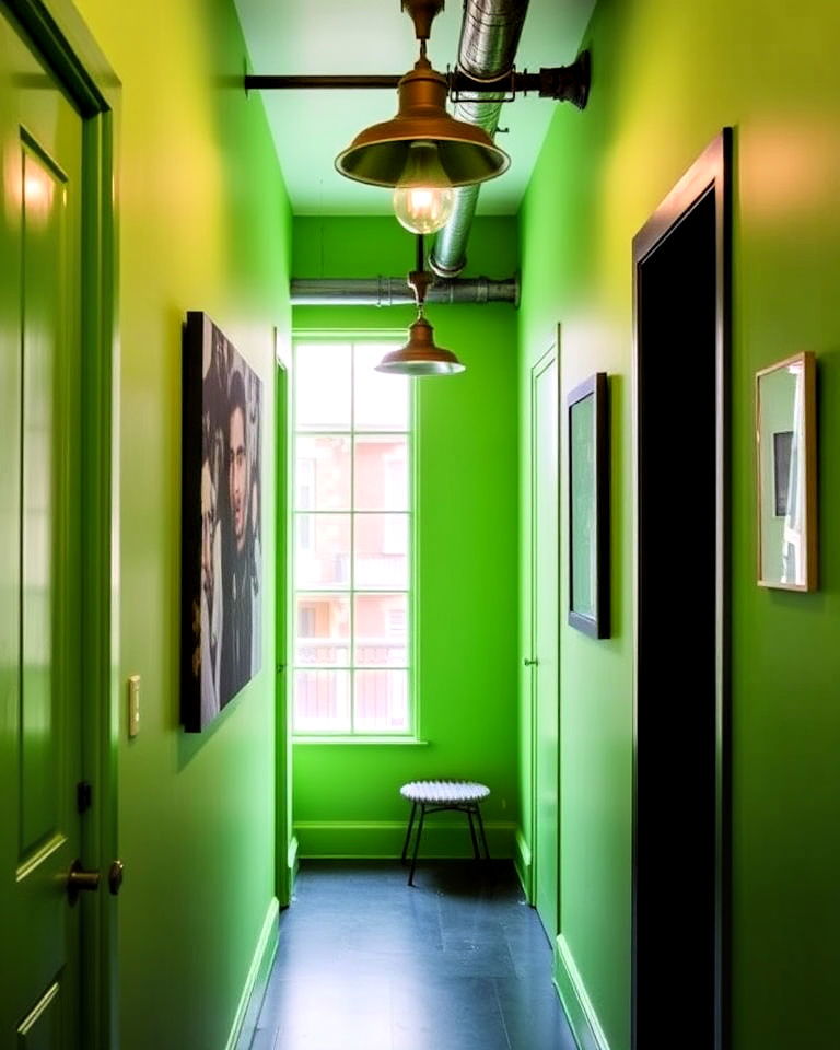 industrial elements for lime green hallway - 20 Green Hallway Ideas
