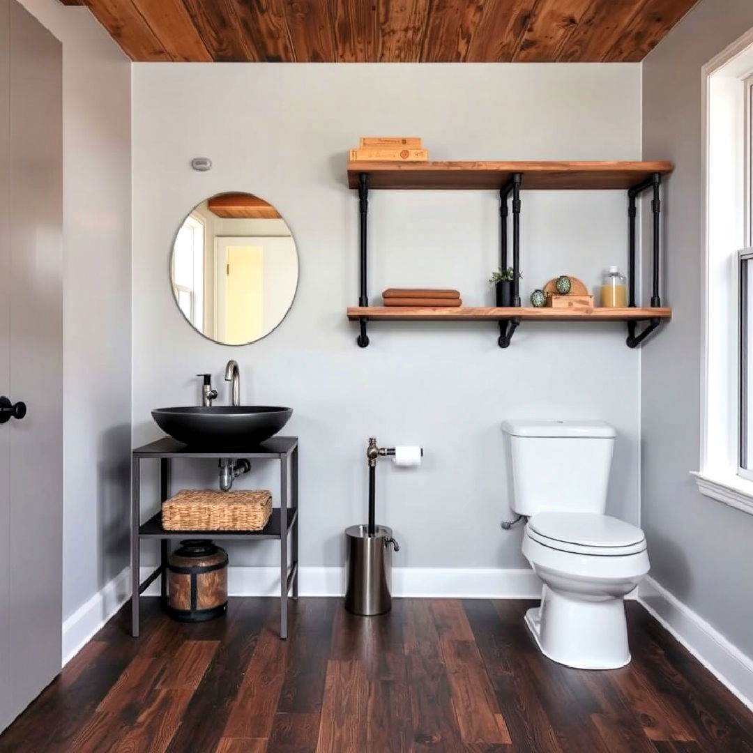 industrial fixtures for dark wood floor bathroom - 25 Dark Wood Floor Bathroom Ideas