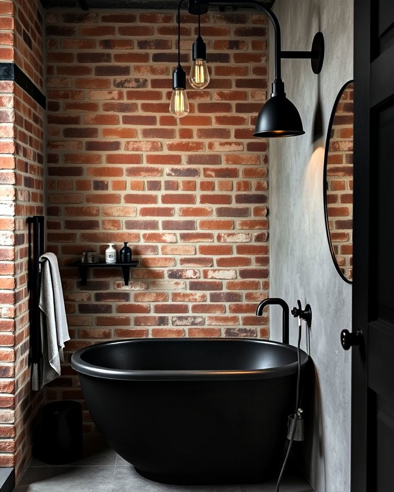 industrial inspired bathroom with matte black fixtures - 15 Bathroom With Black Fixtures
