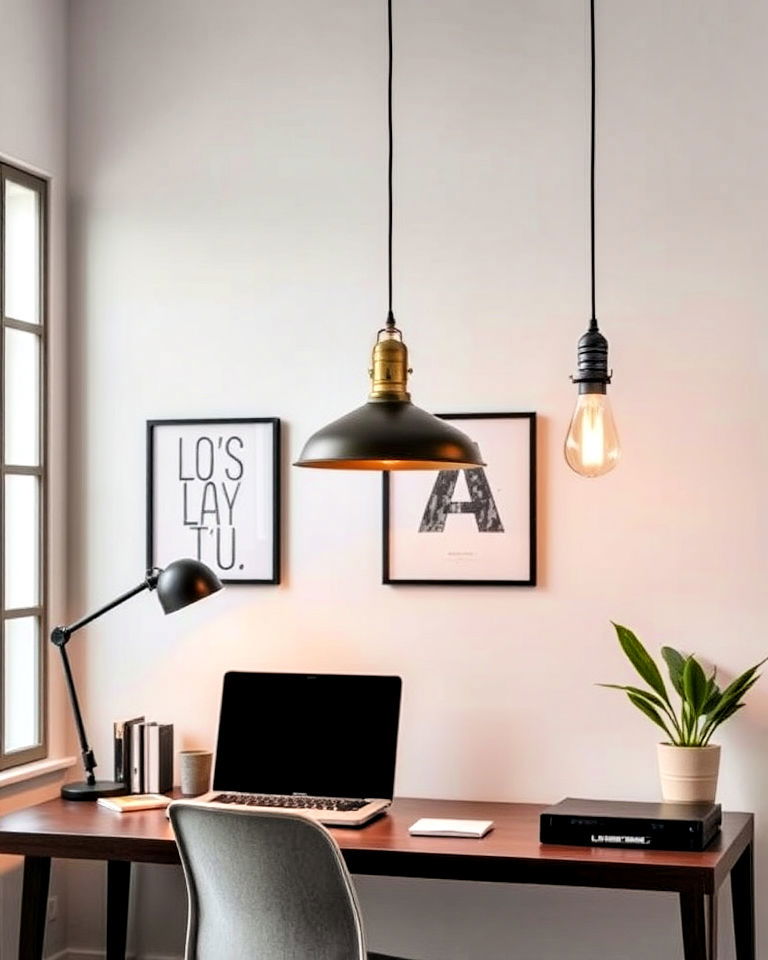 industrial lighting for modern home office - 40 Modern Home Office Ideas