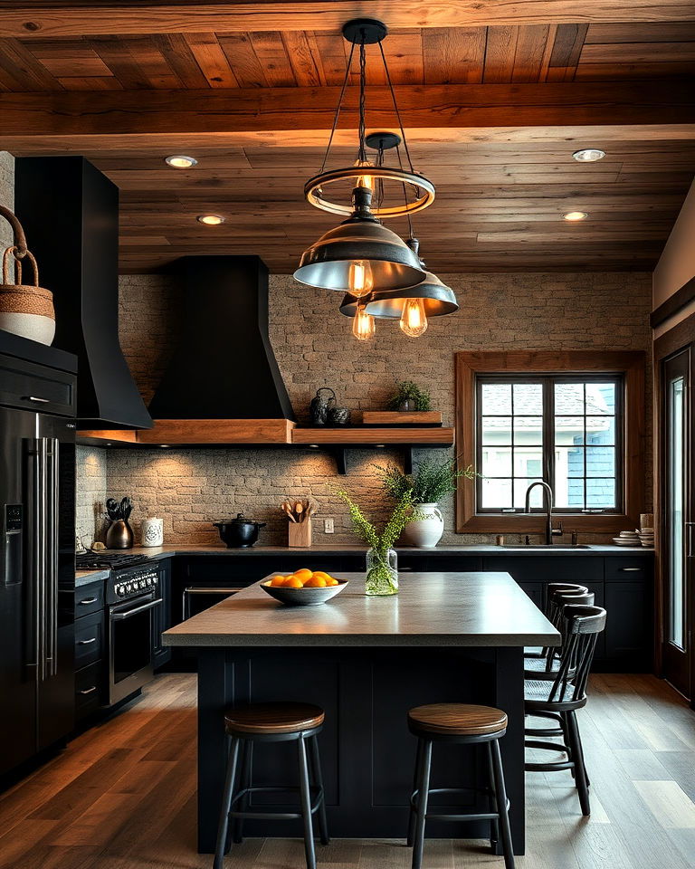 industrial lighting for mountain house kitchen - 20 Mountain House Kitchen Ideas
