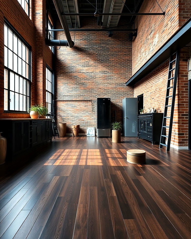 industrial loft with walnut floor and exposed brick - 20 Dark Walnut Floors for Rooms