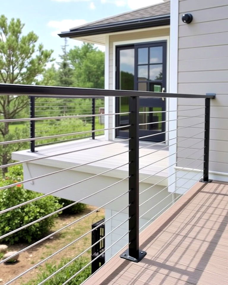 industrial look cable railing - 25 Front Porch Railing Ideas
