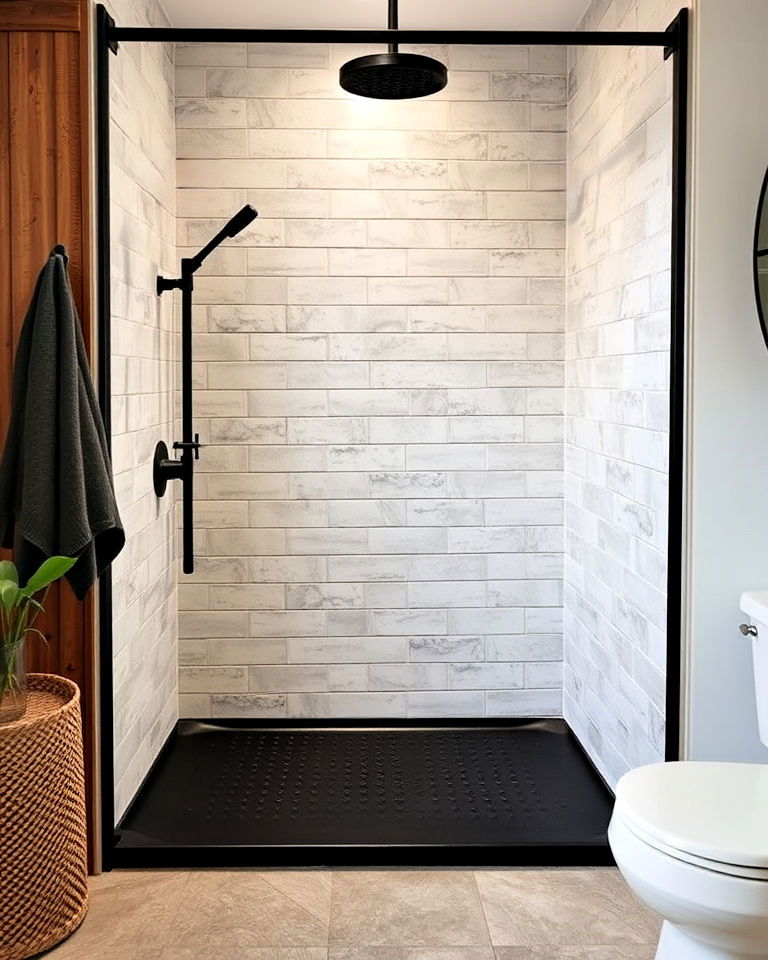 industrial look cast iron shower pan - 25 Rustic Walk-in Shower Ideas