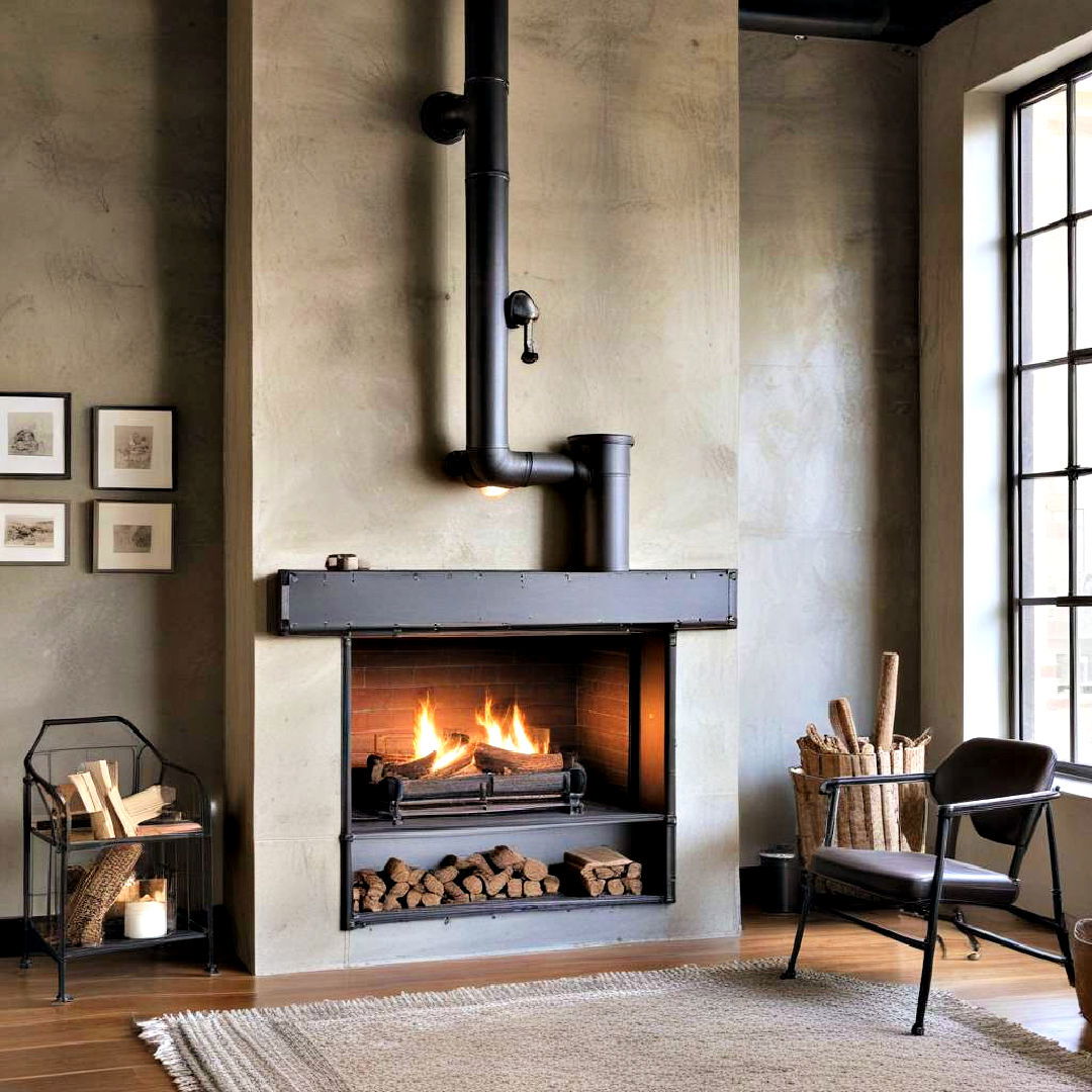 industrial pipe fireplace idea - 40 Modern Fireplace Ideas