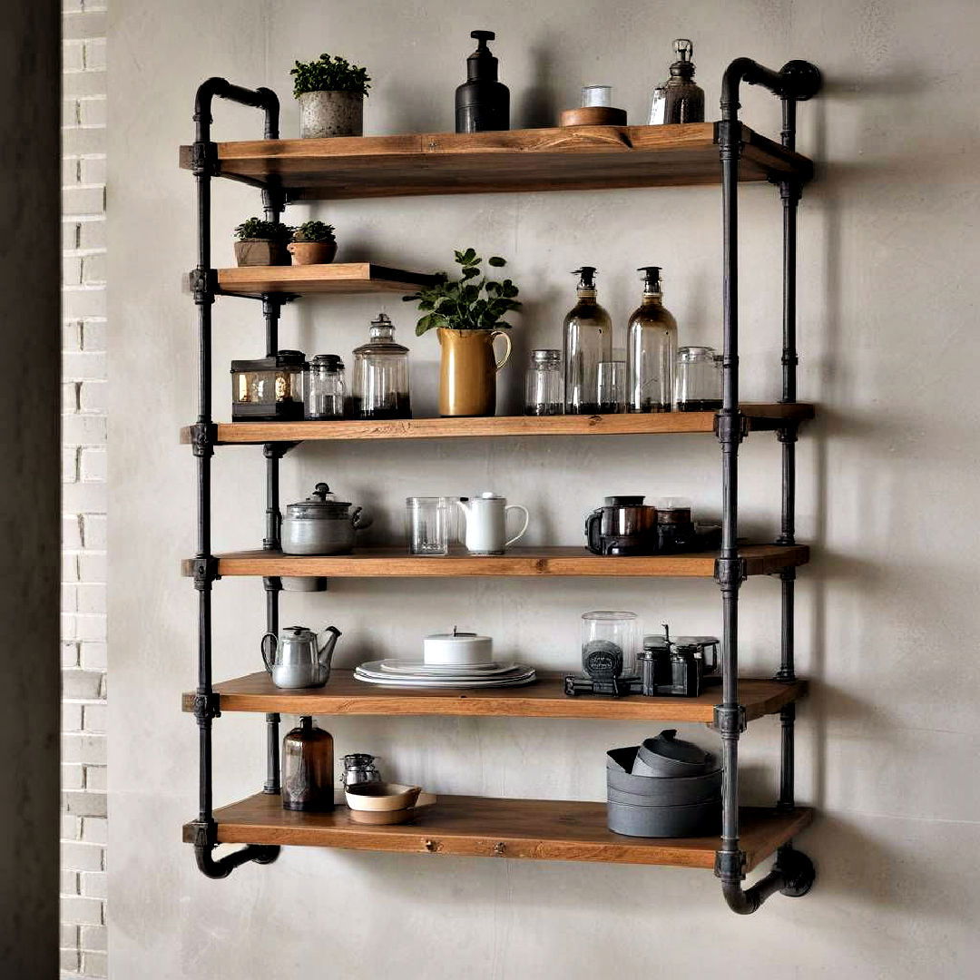 industrial pipe shelving idea - 40 Kitchen Decor Ideas