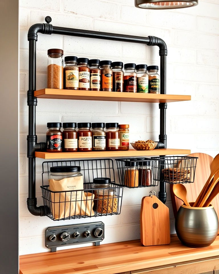 industrial pipe spice rack design - 40 Spice Rack Ideas