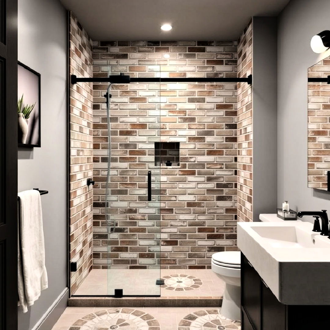 industrial style brick look tiles - 30 Walk-in Shower Tile Ideas