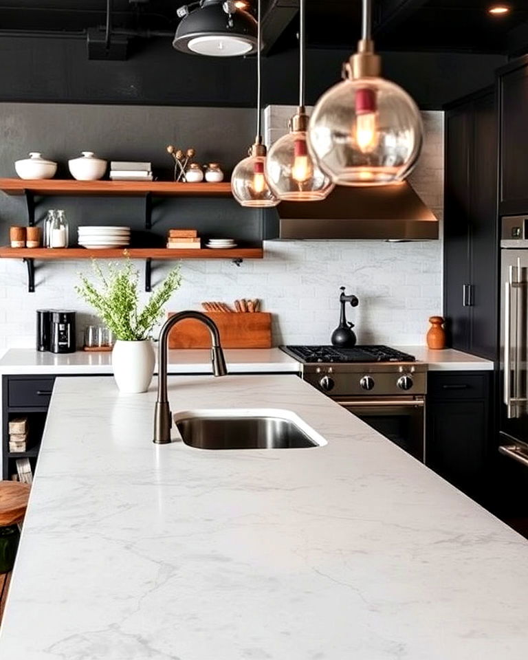 industrial style concrete look quartz - 20 Quartz Kitchen Countertops