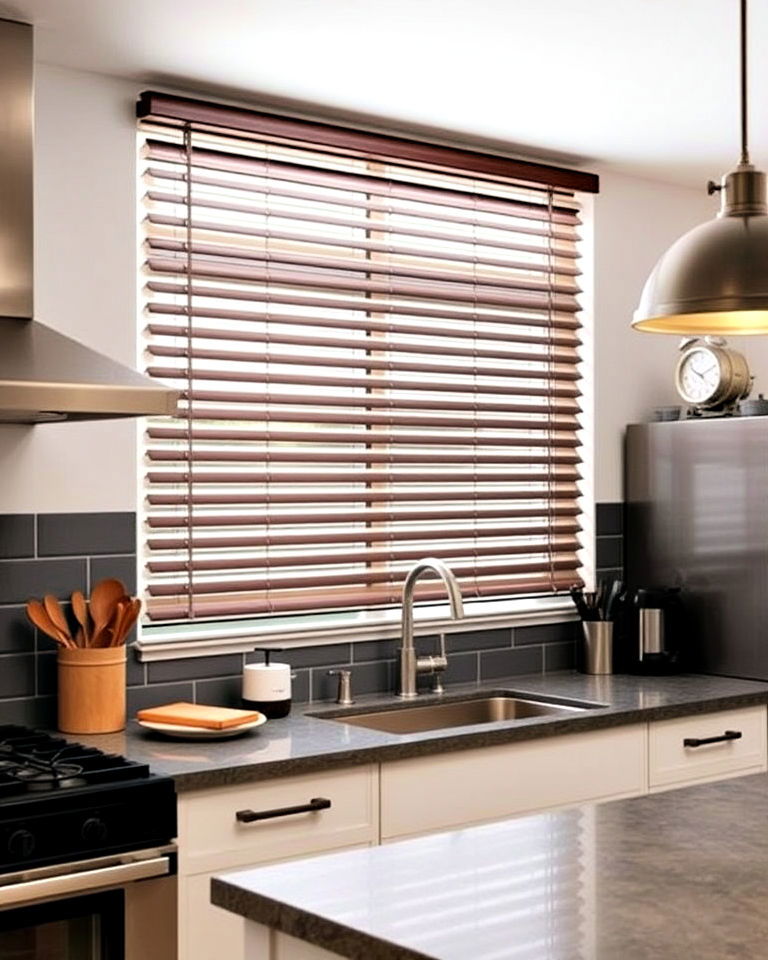 industrial style kitchen with aluminum blinds - 15 Kitchen Blinds Ideas