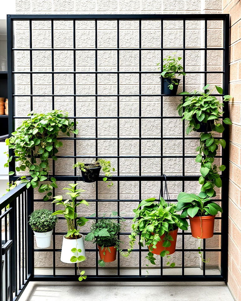 industrial style metal grid trellis design - 20 Balcony Trellis Ideas