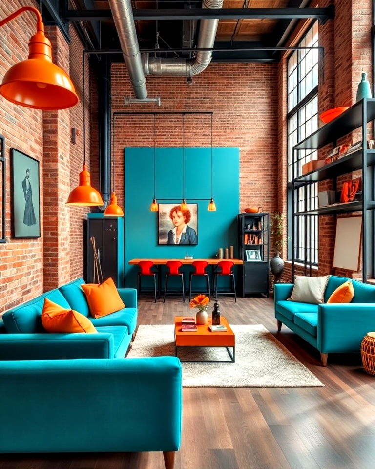 industrial teal and orange for industrial loft - 20 Teal and Orange Color Scheme for Your Rooms