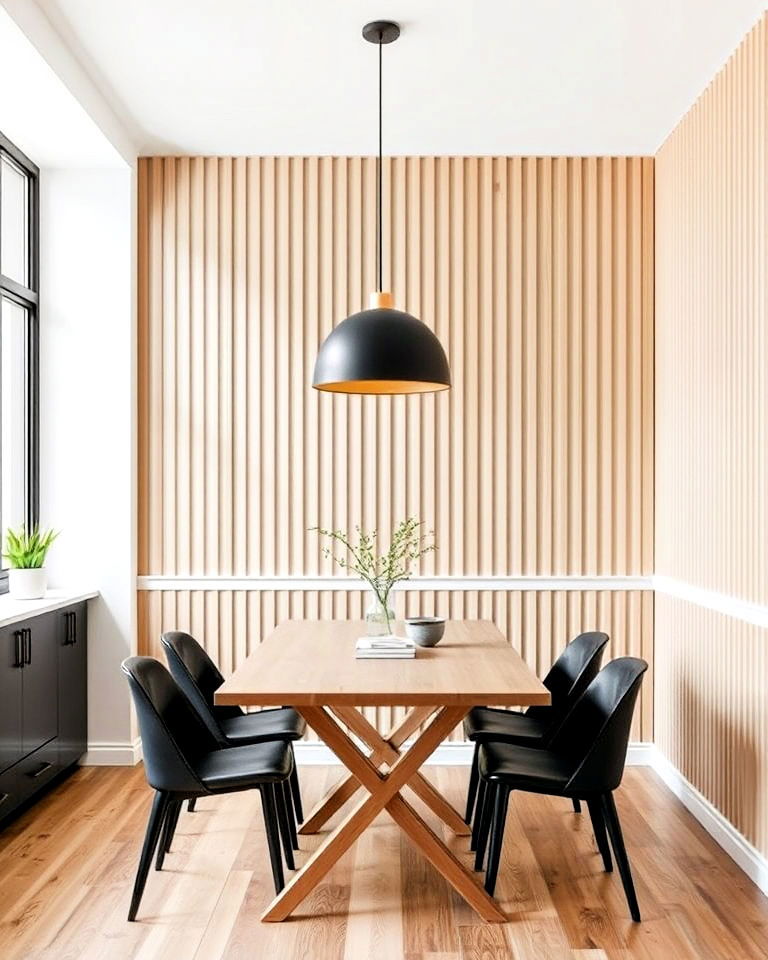 industrial vertical slat paneling - 25 Dining Room Wall Paneling Ideas