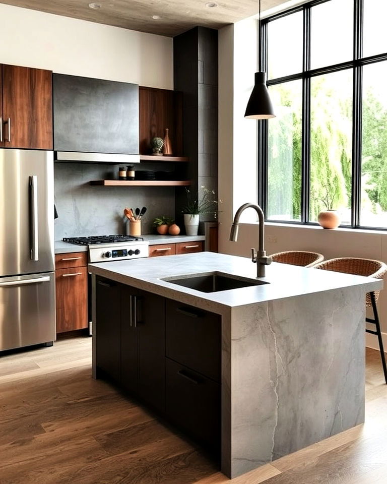 industrial vibe concrete countertops - 40 Kitchen Countertop Ideas