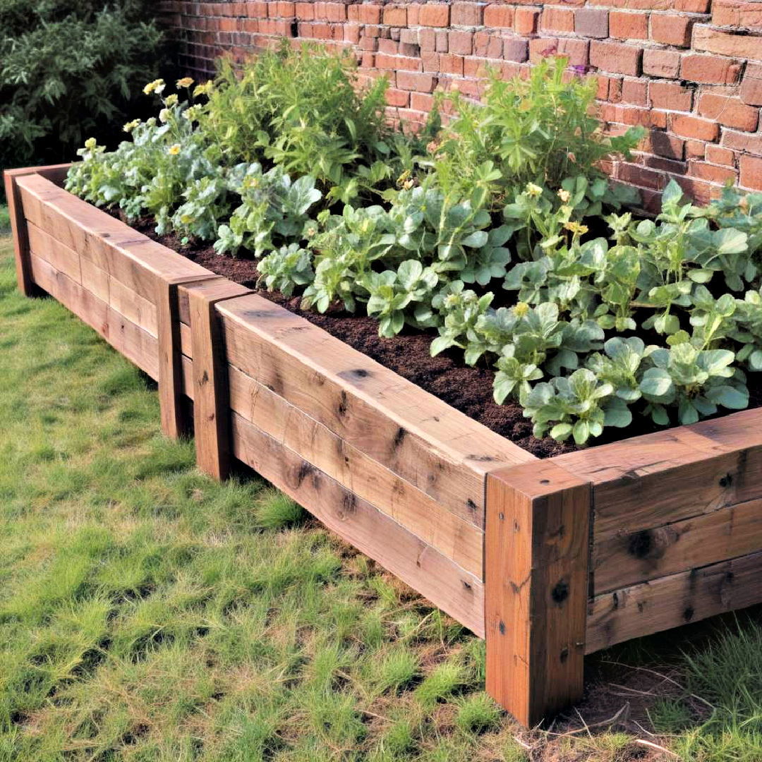 industrial vibe rail tie raised bed - 40 Raised Garden Bed Ideas