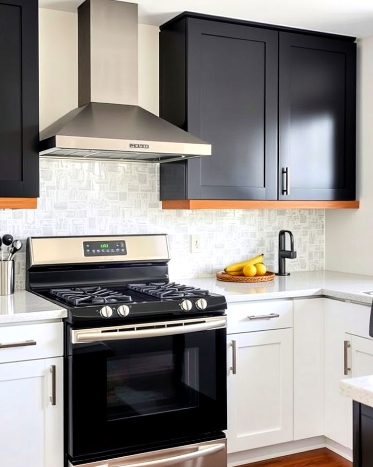 industrial vibe stainless steel accents - 20 Small Kitchen with Black Appliances Ideas