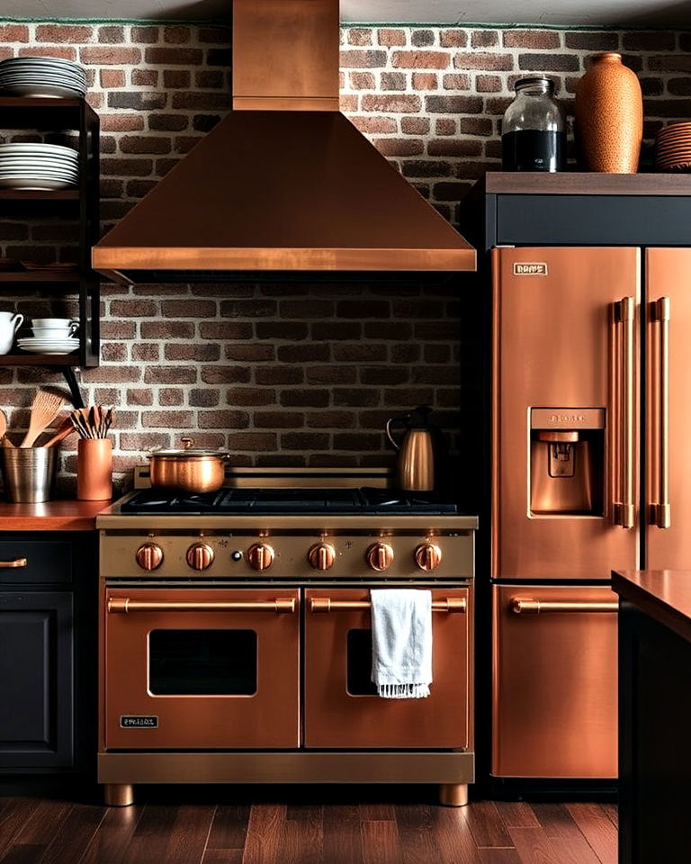 industrial vibe warm copper appliances - 25 Kitchen With Colored Appliances Ideas
