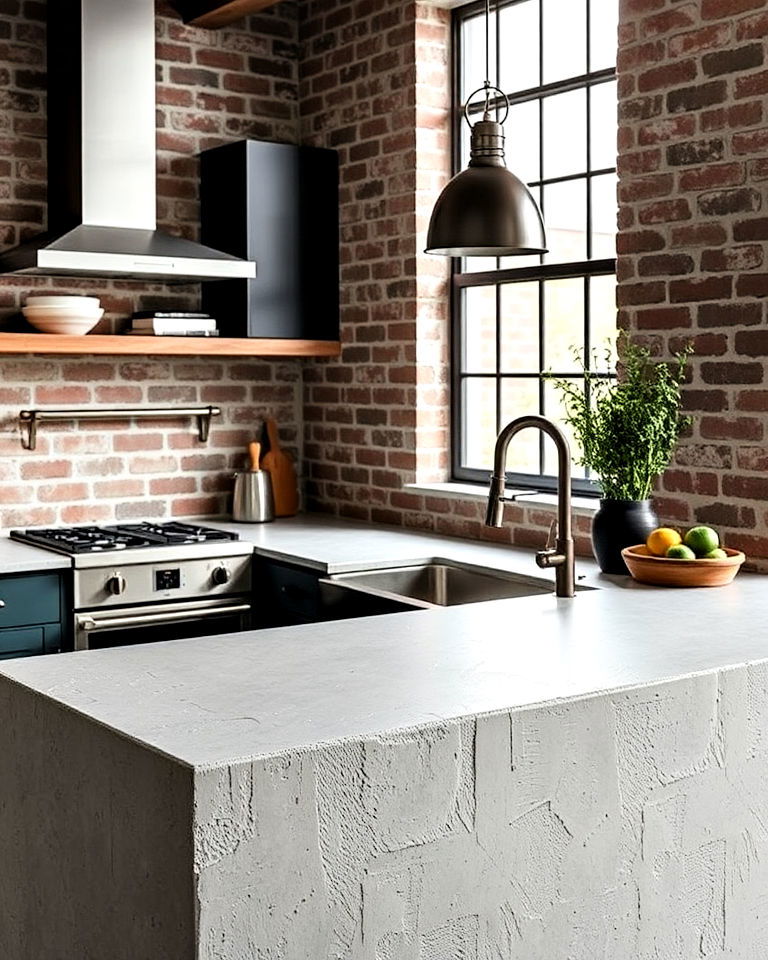 industrial vibes textured microcement - 20 Microcement Kitchen Ideas