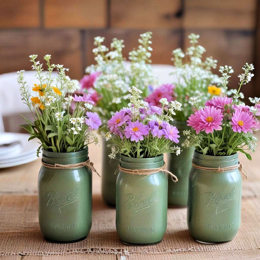 inexpensive rustic mason jars - 25 Spring Centerpiece Ideas